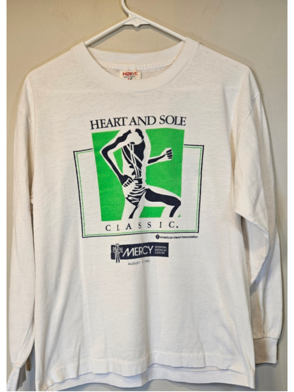 Vintage 1990 Heart & Sole Classic Shirt USA American Heart Association Long Slee
